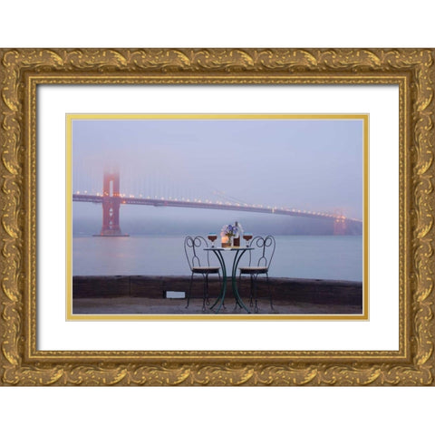 Dream Cafe Golden Gate Bridge - 53 Gold Ornate Wood Framed Art Print with Double Matting by Blaustein, Alan