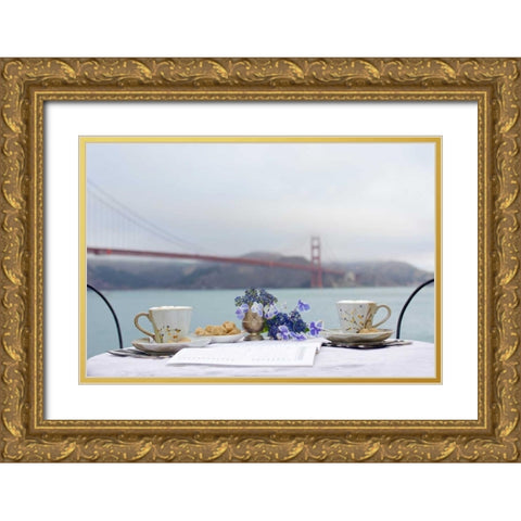 Dream Cafe Golden Gate Bridge - 54 Gold Ornate Wood Framed Art Print with Double Matting by Blaustein, Alan
