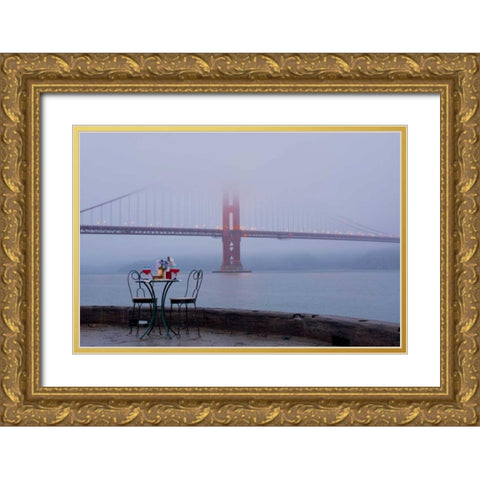 Dream Cafe Golden Gate Bridge - 56 Gold Ornate Wood Framed Art Print with Double Matting by Blaustein, Alan