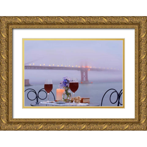 Dream Cafe Golden Gate Bridge - 57 Gold Ornate Wood Framed Art Print with Double Matting by Blaustein, Alan