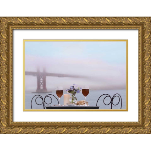 Dream Cafe Golden Gate Bridge - 59 Gold Ornate Wood Framed Art Print with Double Matting by Blaustein, Alan