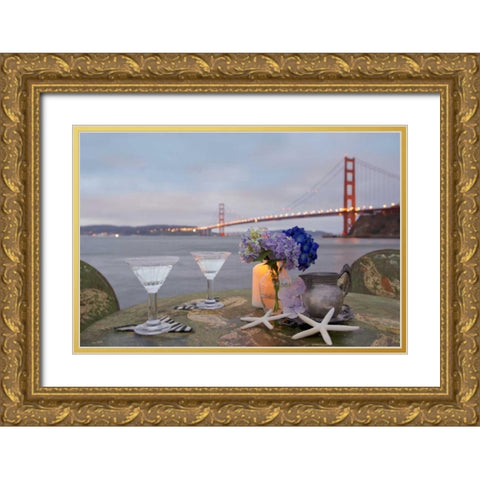 Dream Cafe Golden Gate Bridge - 62 Gold Ornate Wood Framed Art Print with Double Matting by Blaustein, Alan
