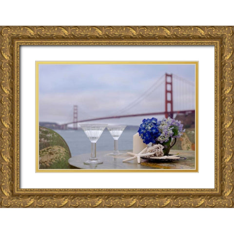Dream Cafe Golden Gate Bridge - 63 Gold Ornate Wood Framed Art Print with Double Matting by Blaustein, Alan