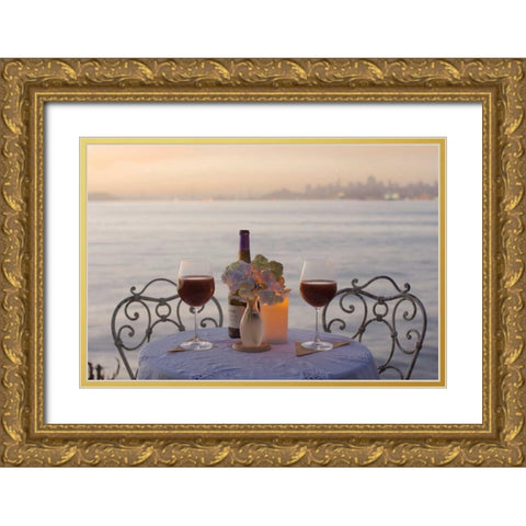 Dream Cafe Golden Gate Bridge - 70 Gold Ornate Wood Framed Art Print with Double Matting by Blaustein, Alan