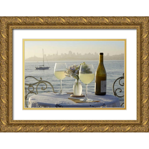 Dream Cafe Golden Gate Bridge - 74 Gold Ornate Wood Framed Art Print with Double Matting by Blaustein, Alan