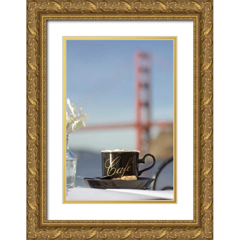 Dream Cafe Golden Gate Bridge - 88 Gold Ornate Wood Framed Art Print with Double Matting by Blaustein, Alan