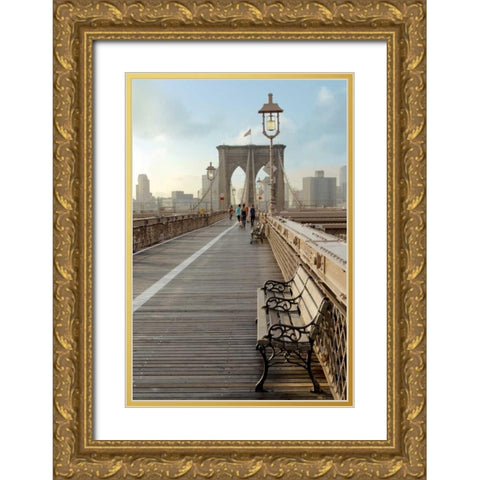 Brooklyn Bridge Gold Ornate Wood Framed Art Print with Double Matting by Blaustein, Alan