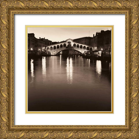 Ponte Rialto di Notte Gold Ornate Wood Framed Art Print with Double Matting by Blaustein, Alan