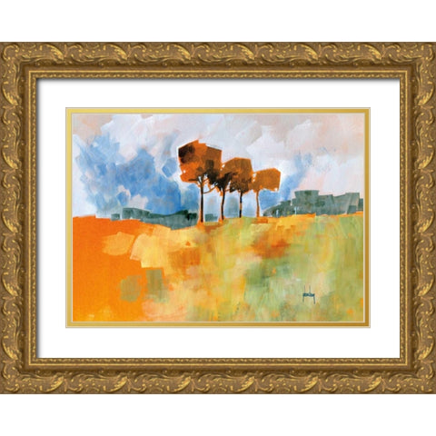 Four Trees Gold Ornate Wood Framed Art Print with Double Matting by Bailey, Paul