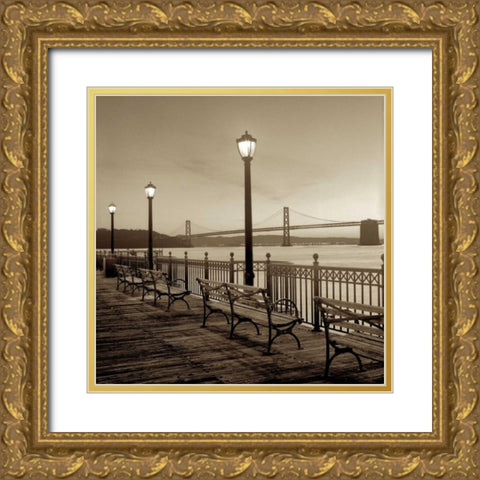 San Francisco Bay Bridge at Dusk Gold Ornate Wood Framed Art Print with Double Matting by Blaustein, Alan