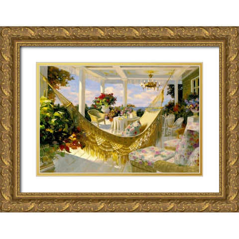 Porches and Patios Gold Ornate Wood Framed Art Print with Double Matting by Benjamin