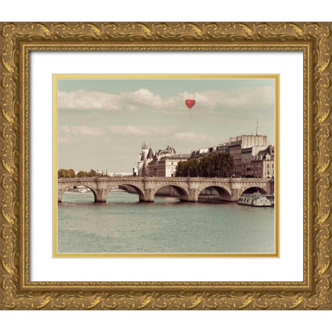 Paris Bridges Gold Ornate Wood Framed Art Print with Double Matting by Bevan, Keri