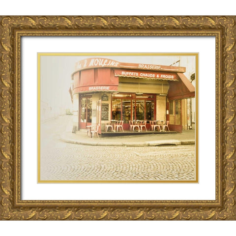 Paris Brasserie Gold Ornate Wood Framed Art Print with Double Matting by Bevan, Keri