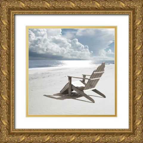 Solitary Beach Chair Gold Ornate Wood Framed Art Print with Double Matting by Bay, Noah