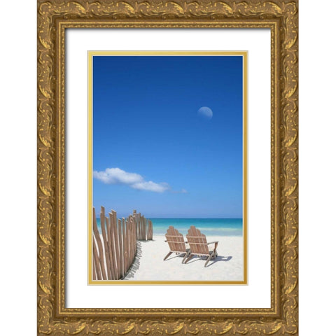 Chairs under the Moon Gold Ornate Wood Framed Art Print with Double Matting by Bay, Noah