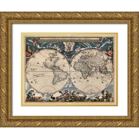 Nova et Accuratissima Totius Terrarum Orbis Tabula Gold Ornate Wood Framed Art Print with Double Matting by Blaeu, Joan