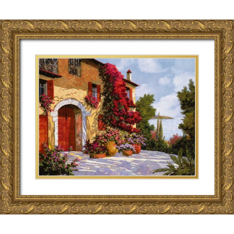 Bouganville Gold Ornate Wood Framed Art Print with Double Matting by Borelli, Guido