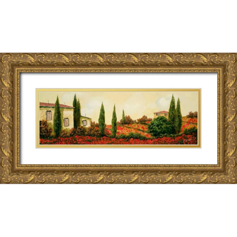 Tre Case Tra I Papaveri Gold Ornate Wood Framed Art Print with Double Matting by Borelli, Guido