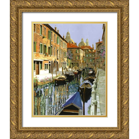 La Barche Sul Canale Gold Ornate Wood Framed Art Print with Double Matting by Borelli, Guido