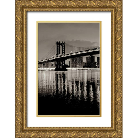 Manhattan Bridge at Night Gold Ornate Wood Framed Art Print with Double Matting by Blaustein, Alan