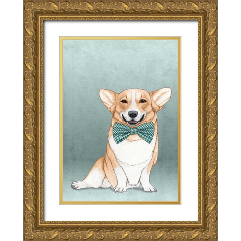 Corgi Dog Gold Ornate Wood Framed Art Print with Double Matting by Barruf