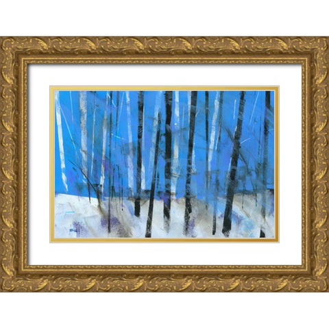 Birch and Black Ash Saplings Gold Ornate Wood Framed Art Print with Double Matting by Bailey, Paul