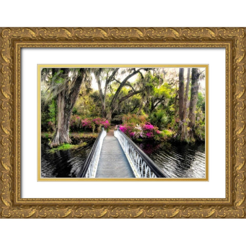 The Garden Bridge Gold Ornate Wood Framed Art Print with Double Matting by Burt, Daniel