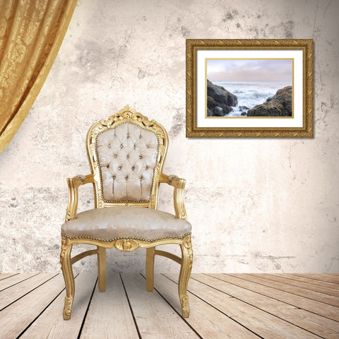 Crescent Beach Waves 3 Gold Ornate Wood Framed Art Print with Double Matting by Blaustein, Alan