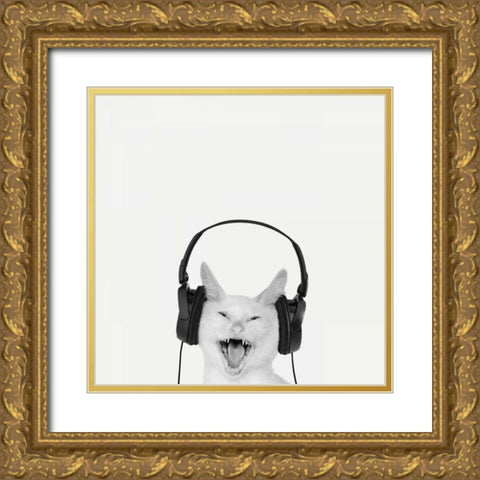 Rockin Kitten Gold Ornate Wood Framed Art Print with Double Matting by Bertelli, Jon