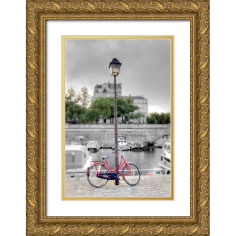 Bicycle St Martin Canal #1 Gold Ornate Wood Framed Art Print with Double Matting by Blaustein, Alan