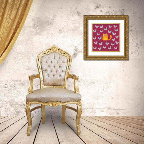Cat amongst the Pigeons Gold Ornate Wood Framed Art Print with Double Matting by Buxton, Michael
