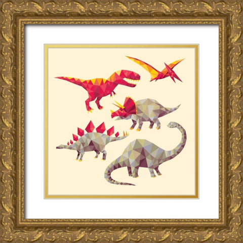 Geo Saurs Gold Ornate Wood Framed Art Print with Double Matting by Buxton, Michael