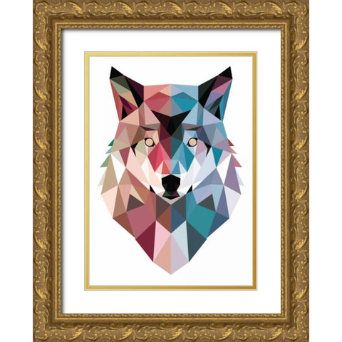 Geo Wolf Gold Ornate Wood Framed Art Print with Double Matting by Buxton, Michael