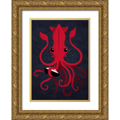 Kraken Attaken Gold Ornate Wood Framed Art Print with Double Matting by Buxton, Michael