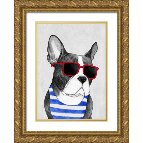 Frenchie Summer Style Gold Ornate Wood Framed Art Print with Double Matting by Barruf
