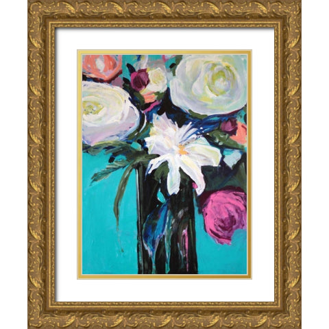 White Lily Gold Ornate Wood Framed Art Print with Double Matting by Brewer, Jacqueline