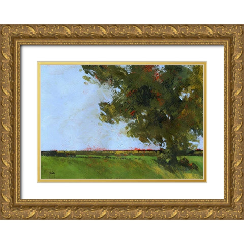 Autumn Oak and Empty Fields Gold Ornate Wood Framed Art Print with Double Matting by Bailey, Paul