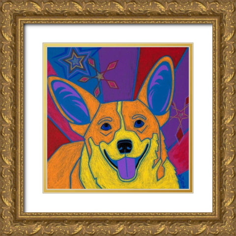 Joyful Corgi Gold Ornate Wood Framed Art Print with Double Matting by Bond, Angela
