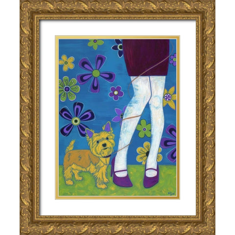 The Yorkie Fandango Gold Ornate Wood Framed Art Print with Double Matting by Bond, Angela
