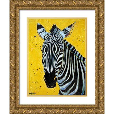 Zebra Gold Ornate Wood Framed Art Print with Double Matting by Bond, Angela