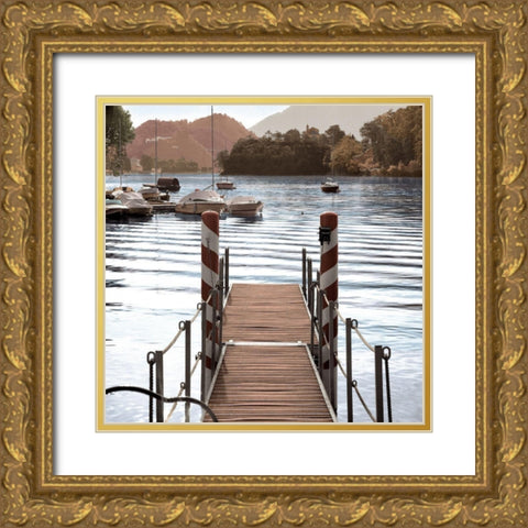 Island Harbor Pier Gold Ornate Wood Framed Art Print with Double Matting by Blaustein, Alan