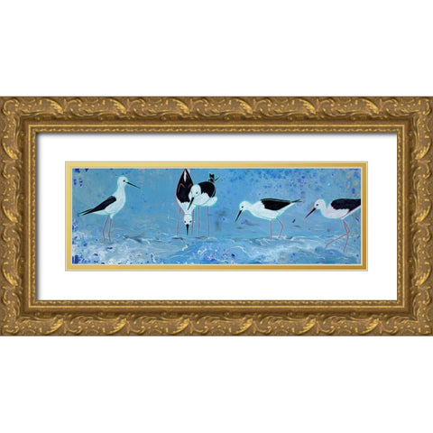 Long Legged Waders Gold Ornate Wood Framed Art Print with Double Matting by Bond, Angela
