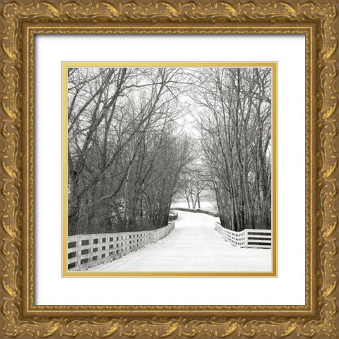 Country Lane in Winter Gold Ornate Wood Framed Art Print with Double Matting by Bell, Nicholas