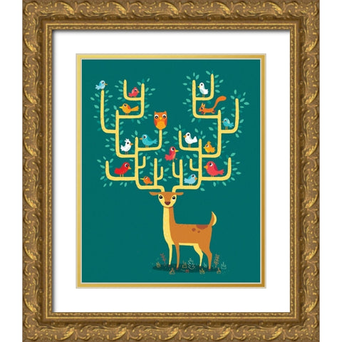 Antler City Gold Ornate Wood Framed Art Print with Double Matting by Buxton, Michael