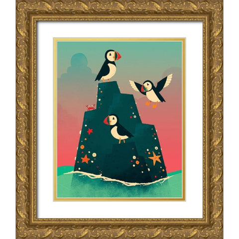 Puffin Rock Gold Ornate Wood Framed Art Print with Double Matting by Buxton, Michael