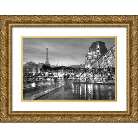 Louvre with Eiffel Tower Vista #2 Gold Ornate Wood Framed Art Print with Double Matting by Blaustein, Alan