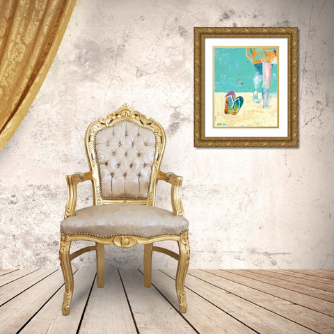 Flip Flops on the Beach Gold Ornate Wood Framed Art Print with Double Matting by Beer, Pamela K.