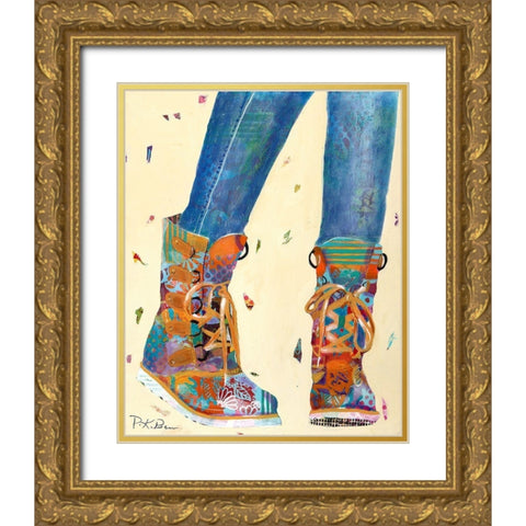 Hiking Boots Gold Ornate Wood Framed Art Print with Double Matting by Beer, Pamela K.