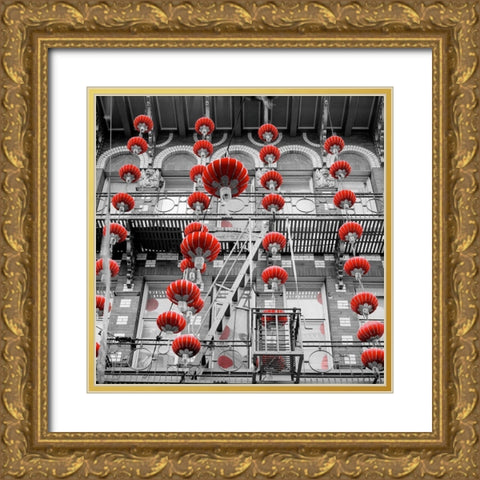 Red Lanterns Gold Ornate Wood Framed Art Print with Double Matting by Blaustein, Alan