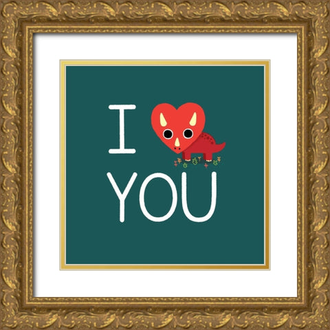 Niceratops Gold Ornate Wood Framed Art Print with Double Matting by Buxton, Michael